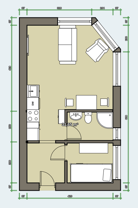 Plan einer kleinen Wohnung